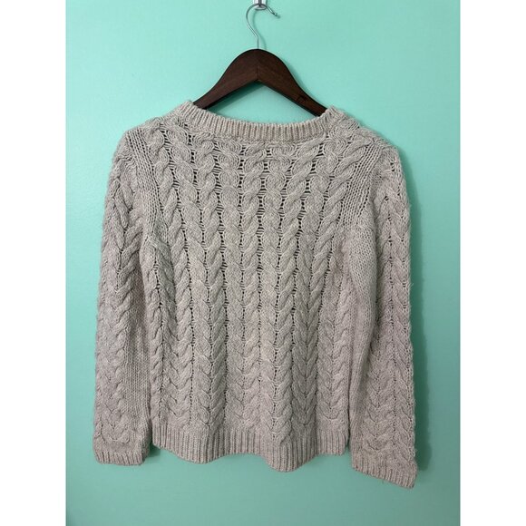 H&M Beige Cable Knit Sweater Womens M Crewneck Long Sleeve Cozy Soft - Picture 2 of 8